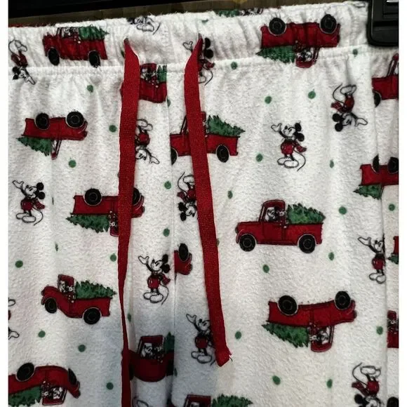 Disney Mickey Mouse Christmas Pajama Set L Red Truck Snowflake Print Fleece PJ‎ - Picture 9 of 9